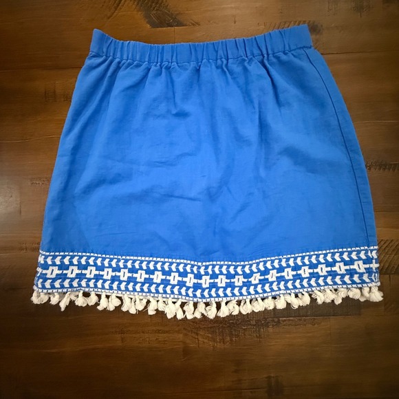 J.Crew Dresses & Skirts - J Crew Blue Linen Skirt Women's Small Pull On Tassel Trim small